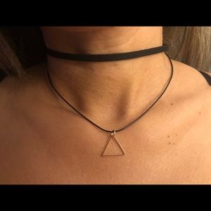 Necklace choker gold triangle black band double